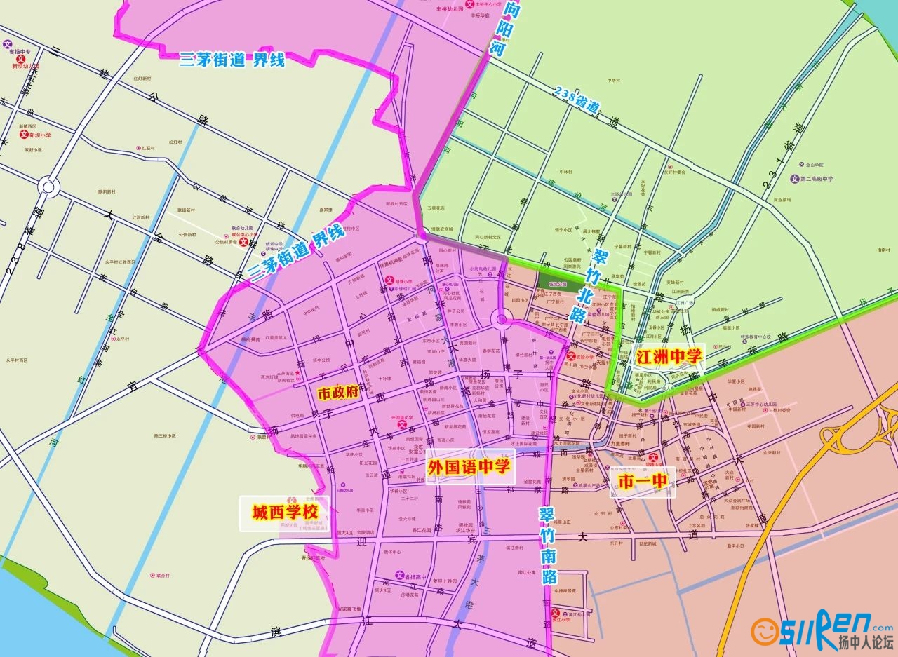 城区初中施教区分布图